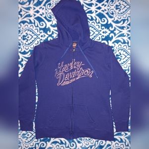 Harley Davidson Zip Up Hoodie. Size Med. Blue and Orange.